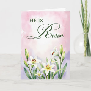 Religious Easter He Is Risen Lilies Watercolor Card
