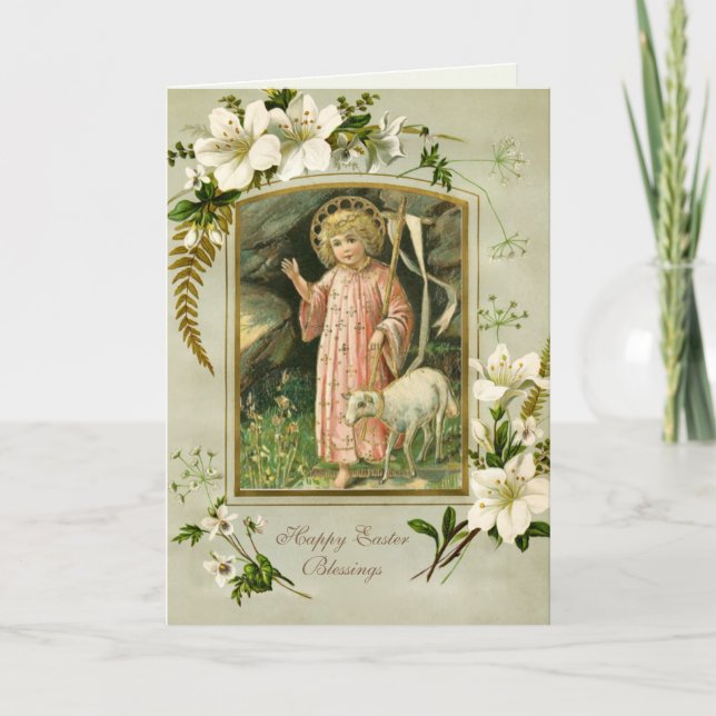 Religious Easter Jesus Lamb Prayer Holiday Card (Front)