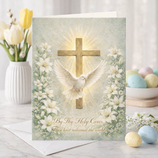 Religious Easter Scripture Lilies Cross Holiday Card