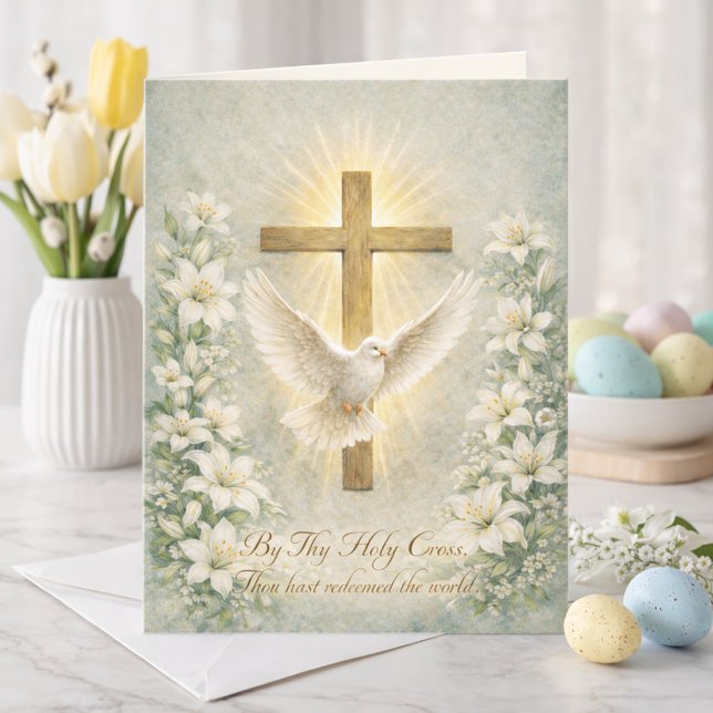 Religious Easter Scripture Lilies Cross Holiday Card (Creator Uploaded)