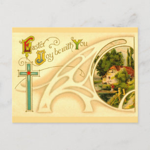 Religious Easter with Cross & Vignette Holiday Postcard