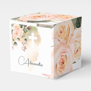 Religious Elegant Roses Pink Wash Cross Favor Box