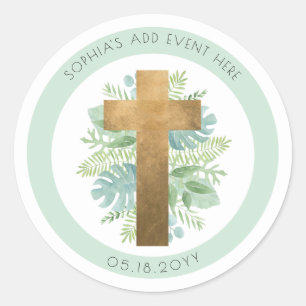 Religious Event Greenery Cross Envelope Seal/Favou Classic Round Sticker