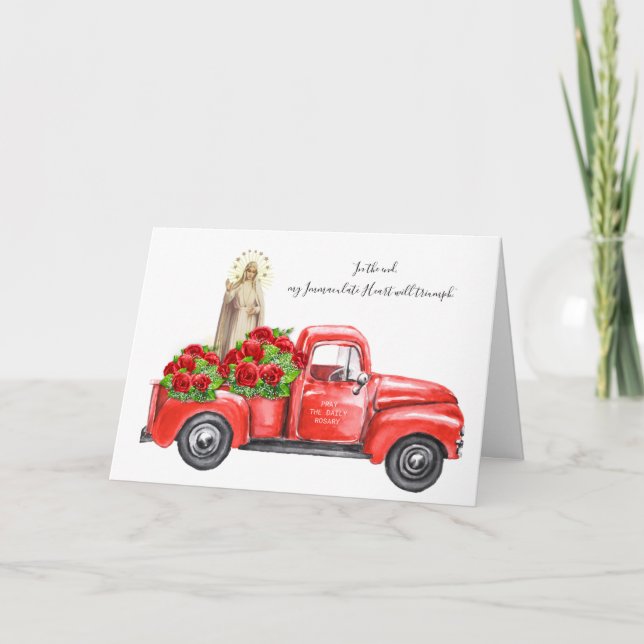 Religious Fatima  Rosary Red Truck Catholic  Card (Front)