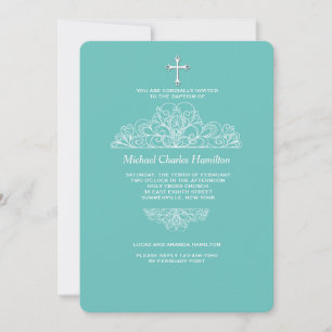 Religious Filigree Teal Invitation