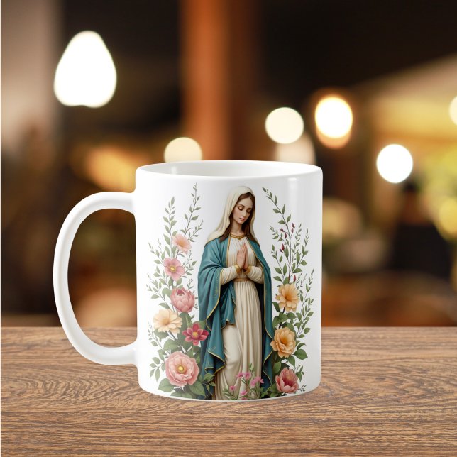 Religious Floral Gift for Catholics Virgin Mary  Coffee Mug (Religious Floral Gift for Catholics Virgin Mary Coffee Mug)