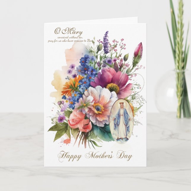 Religious Floral Mothers Day Prayer Card (Front)