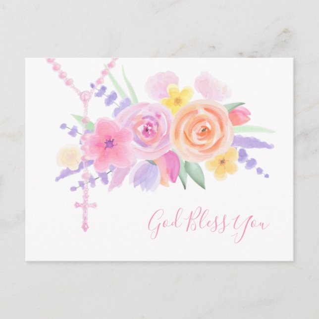 Religious Floral Rosary Catholic Prayer Vintage  Postcard (Front)