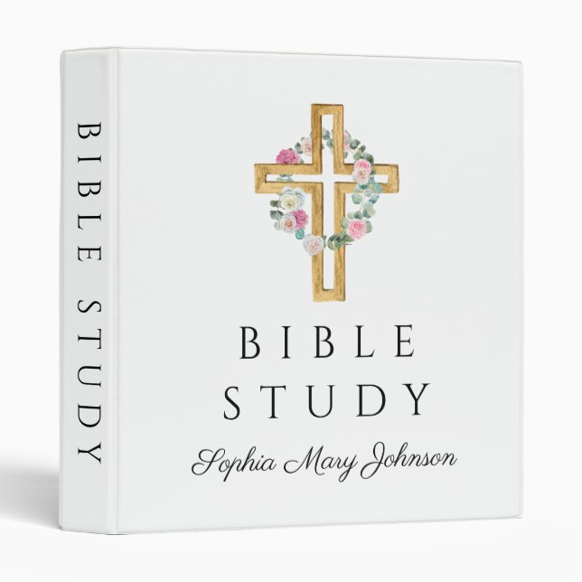 Religious Floral Wreath Cross Bible Study Binder (Front/Spine)
