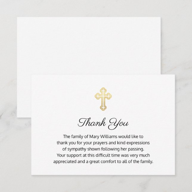 Religious Funeral Memorial Gold Cross Thank You (Front/Back)