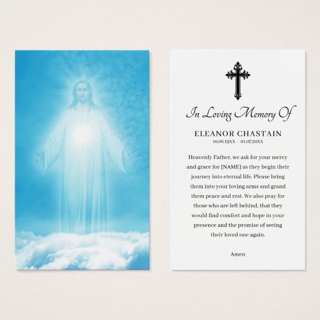 Religious Funeral Sympathy Memorial Prayer Cards (Front & Back)
