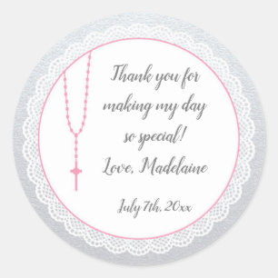 Religious Gift Favour Label Girl Pink Rosary