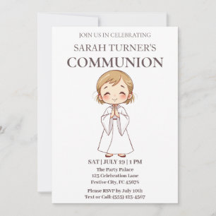 Religious Girls First Communion Christian Invitation
