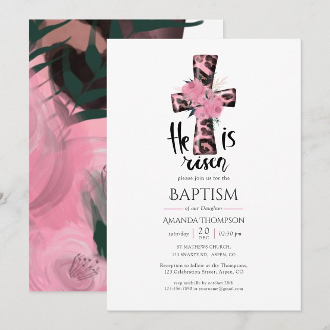 Religious Girly Christian Baptism Invitation (Front/Back)