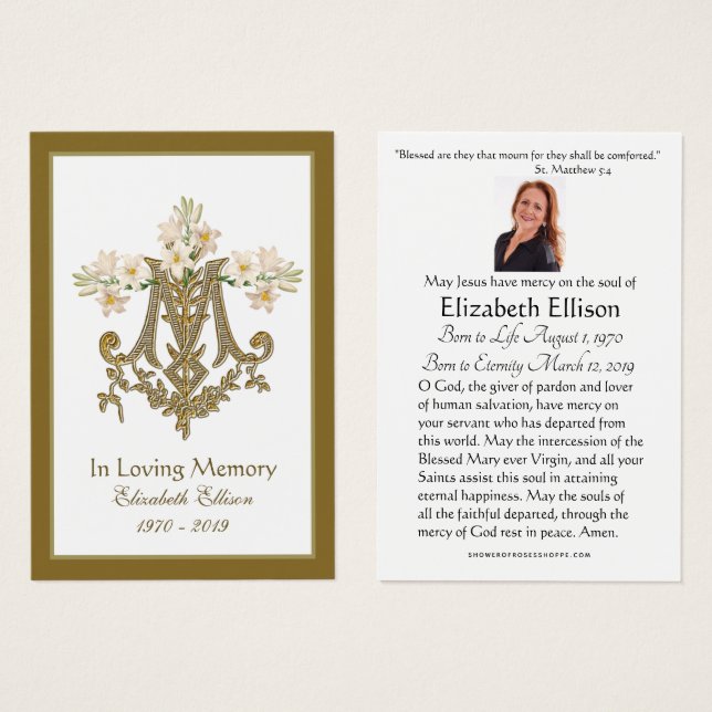 Religious Gold Marian Cross Funeral Lilies (Front & Back)