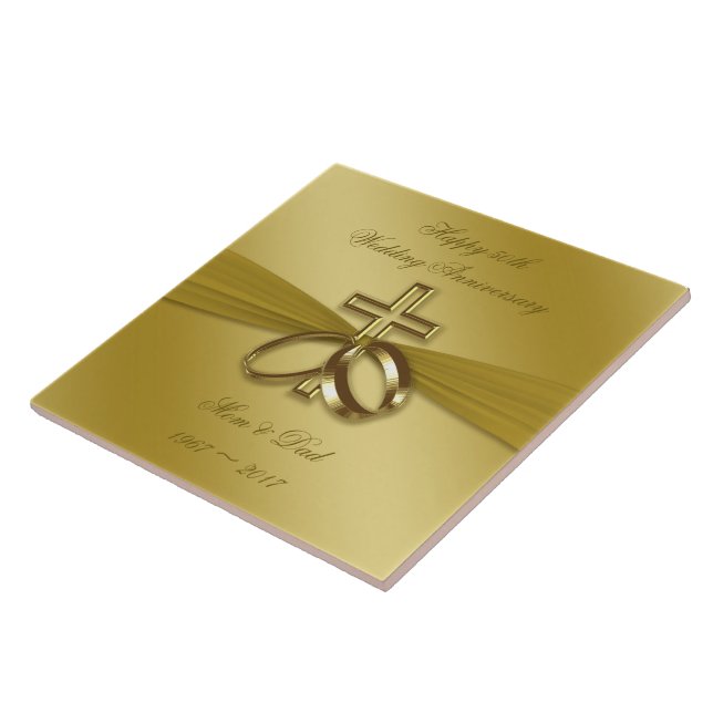 Religious Golden 50th Wedding Anniversary Tile (Side)