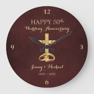 Religious Golden Cross Anniversary  Large Clock