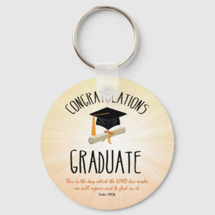 Religious Graduation Gold Starburst with Black Cap Keychain