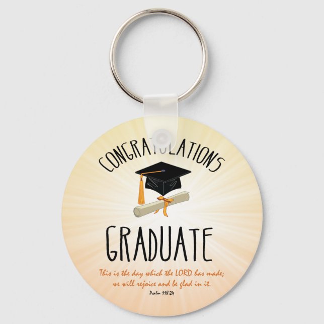 Religious Graduation Gold Starburst with Black Cap Keychain (Front)