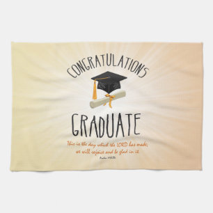 Religious Graduation Gold Starburst with Black Cap Kitchen Towel