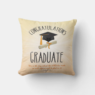 Religious Graduation Gold Starburst with Black Cap Throw Pillow