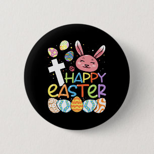 Religious Happy Easter Bunny Rabbit Eggs Jesus Cro 2 Inch Round Button