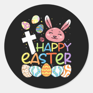 Religious Happy Easter Bunny Rabbit Eggs Jesus Cro Classic Round Sticker