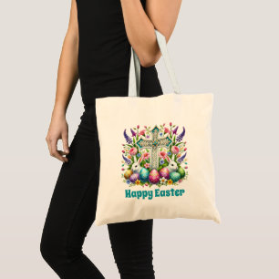 Religious Happy Easter Cross  Tote Bag