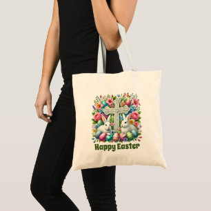 Religious Happy Easter Cross Tote Bag