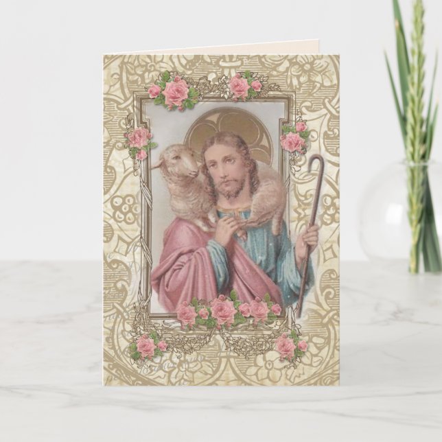 Religious Jesus Good Shepherd Bible Vintage Card (Front)