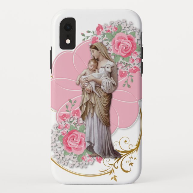 Religious Jesus Virgin Mary Pink Roses  Case-Mate iPhone Case (Back)