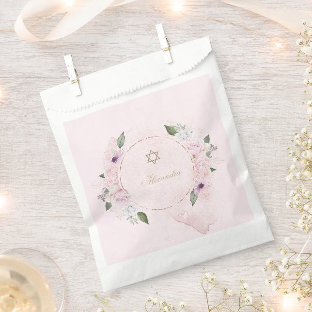 Religious Jewish Watercolor Floral Elegant  Frame  Favour Bag (Clipped)