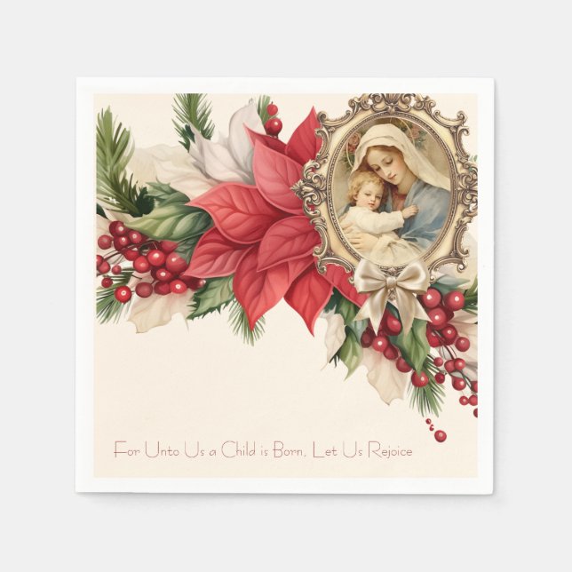 Religious Mary and Jesus Floral Scripture  Napkin (Front)