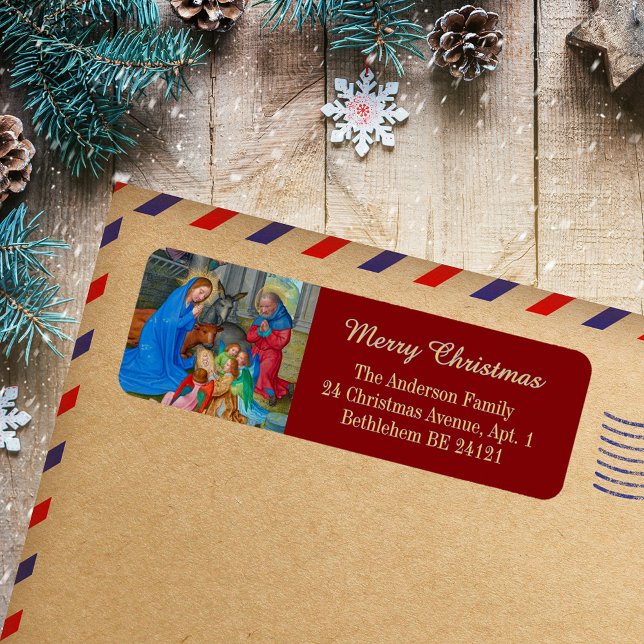 Religious Medieval Christian Christmas Nativity (Religious Medieval Catholic Christian Christmas Nativity Scene Return Address Label)
