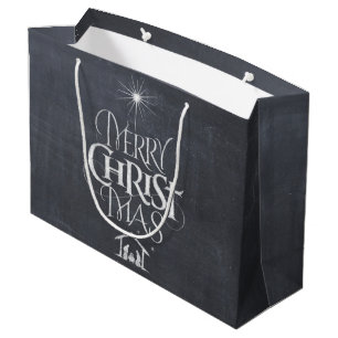 Religious Merry Christmas Chalkboard Chalk Black Large Gift Bag