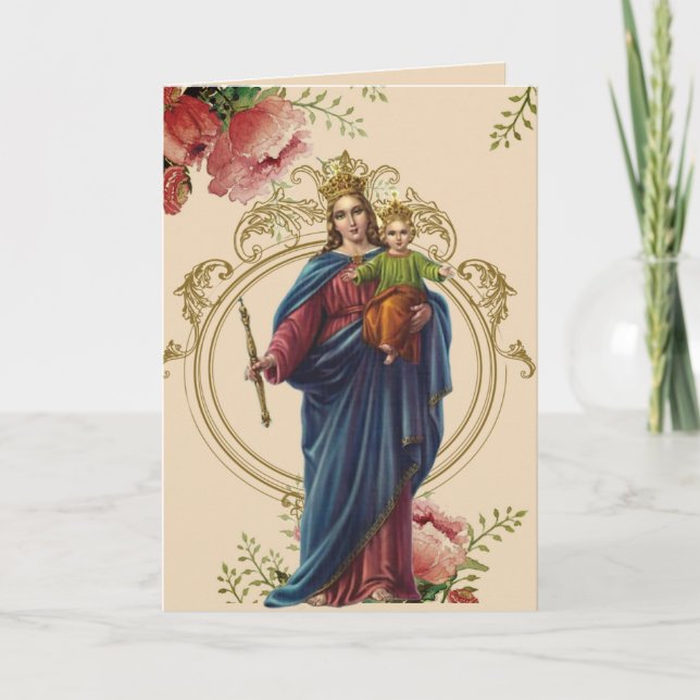 Religious Mothers Day Blessed Virgin Floral Card (Front)