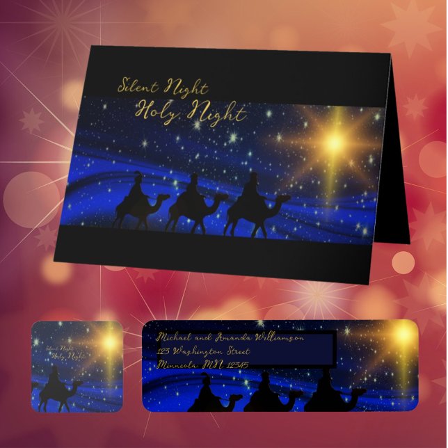 Religious Nativity Navy Blue Christmas  Square Sticker (Creator Uploaded)