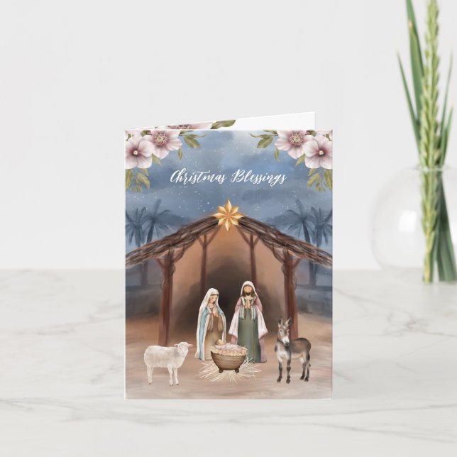 Religious Nativity Scene Christian Photo Christmas Holiday Card (Front)