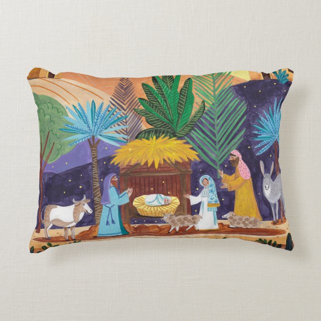 Religious Nativity Scene Glory to God Christmas Accent Pillow (Front)