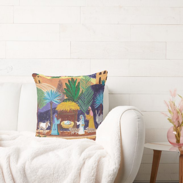 Religious Nativity Scene Glory to God Christmas Throw Pillow (Couch)