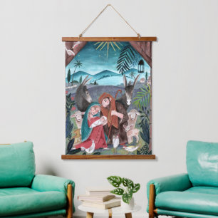 Religious nativity scene Mary & baby Jesus Tapestr Hanging Tapestry