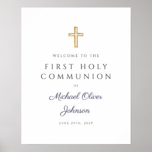 Religious Navy Blue Boy First Communion Welcome Poster
