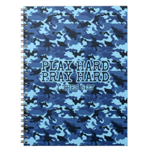 Religious Play Hard Pray Hard Blue Camo Notebook
