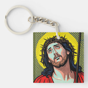 Religious Pop Art Crown of Thorns Halftone Comic P Keychain