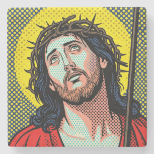 Religious Pop Art Crown of Thorns Halftone Comic P Stone Coaster