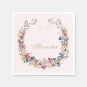 Religious Pretty Field Flowers Gold Colour Napkin