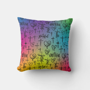 Religious Rainbow Cross Pattern Throw Pillow