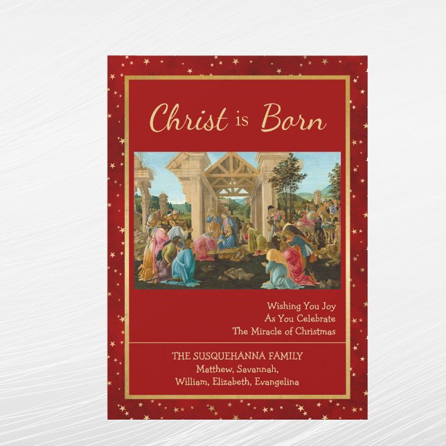 Religious Red Gold Stars Photo Christmas Holiday Card (Creator Uploaded)