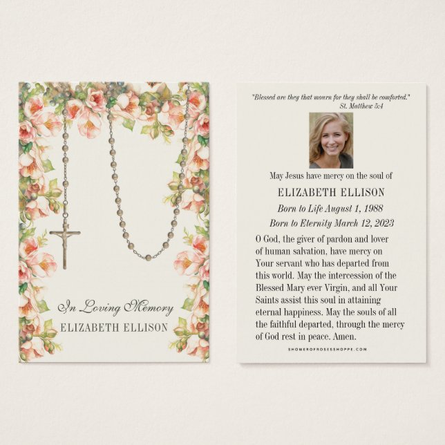 Religious Rosary Roses Funeral Memorial Prayer  (Front & Back)