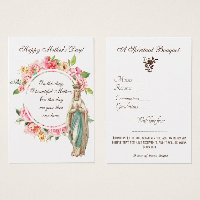 Religious Spiritual Bouquet Prayer Holy Card (Front & Back)